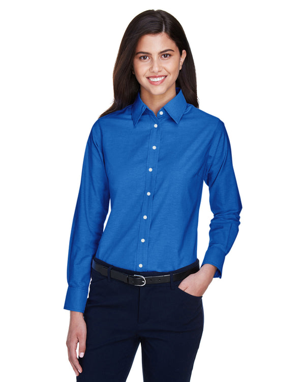 ladies long sleeve oxford with stain release FRENCH BLUE