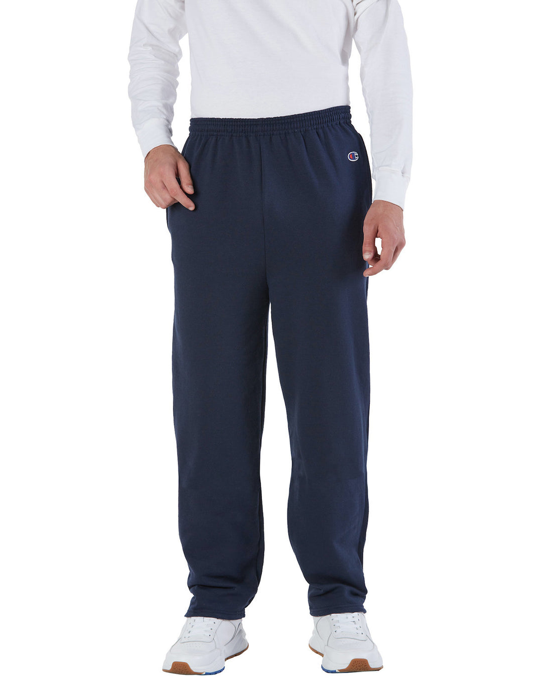 adult powerblend open bottom fleece pant with pockets BLACK