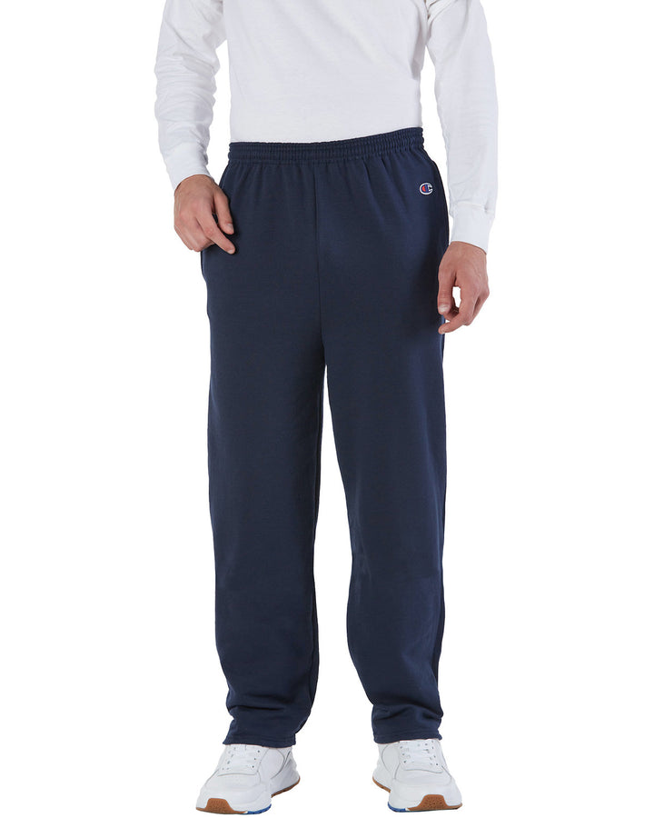 adult powerblend open bottom fleece pant with pockets BLACK