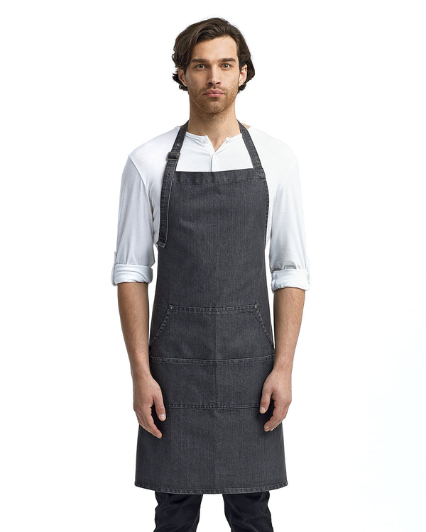 unisex jeans stitch denim bib apron BLACK DENIM