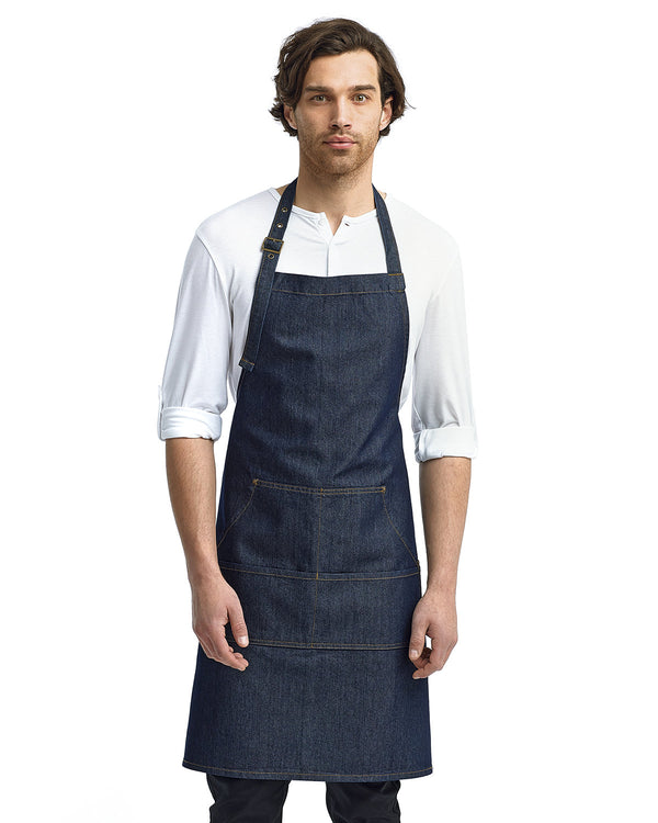 unisex jeans stitch denim bib apron INDIGO DENIM