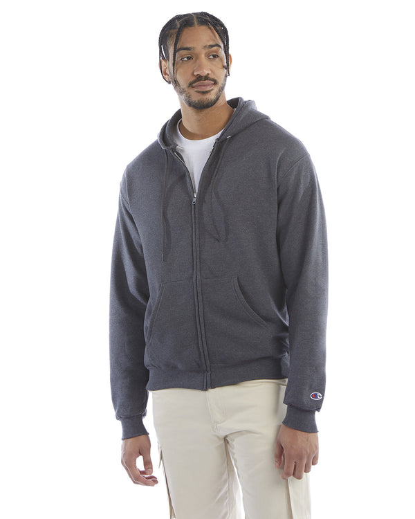 adult powerblend full zip hooded sweatshirt CHARCOAL HEATHER