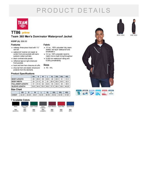 Adult Lightweight Waterproof Jacket Product Detail Sheet