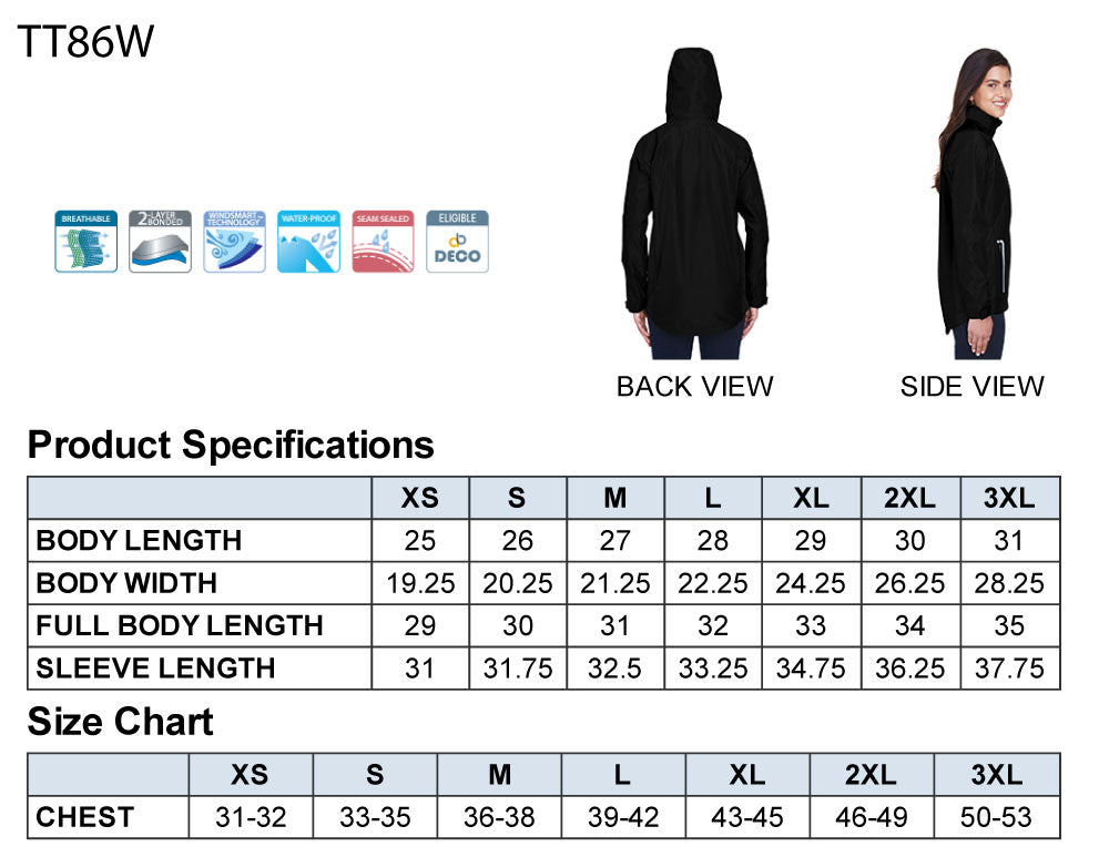 Ladies Lightweight Waterproof Jacket Size Chart