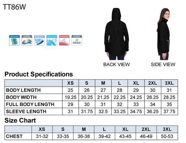 Ladies Lightweight Waterproof Jacket Size Chart